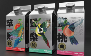 銀卡原色調的概念型果汁飲料產品包裝盒-櫻美包裝